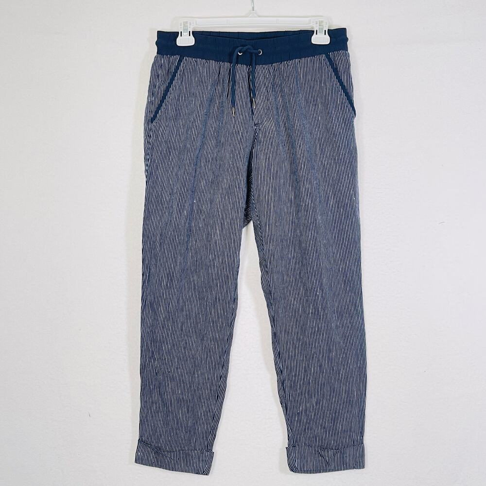 Athleta Bali Linen Cuffed Ankle Pants Womens Size 4 Blue Stripe Lightweight